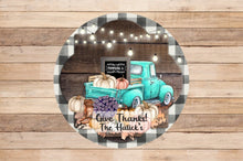 Load image into Gallery viewer, Fall Teal Blue Truck Buffalo Plaid Door/Wreath Sign
