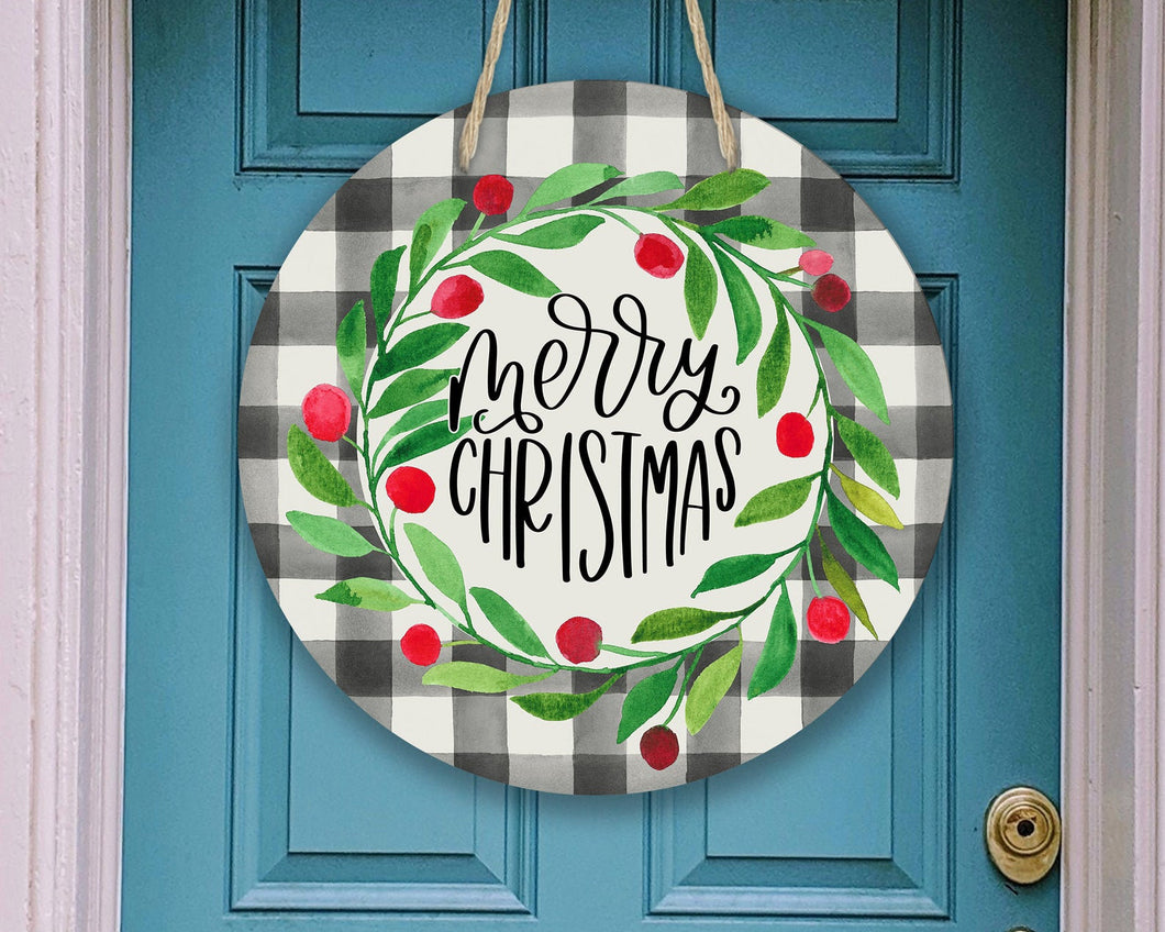 Buffalo Plaid Floral Door/Wreath Sign