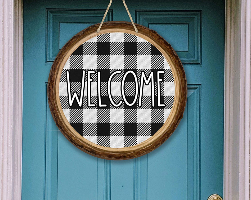 Faux Wood Buffalo Plaid Welcome Door/Wreath Sign