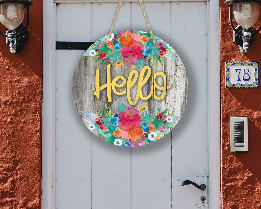 Floral Hello Farmhouse faux wood Door/Wreath Sign