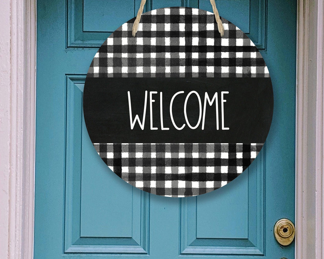 Welcome Buffalo Plaid Door/Wreath Sign