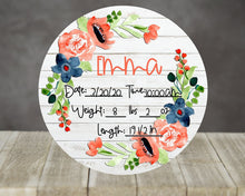 Load image into Gallery viewer, Floral Keepsake Baby Stat Sign
