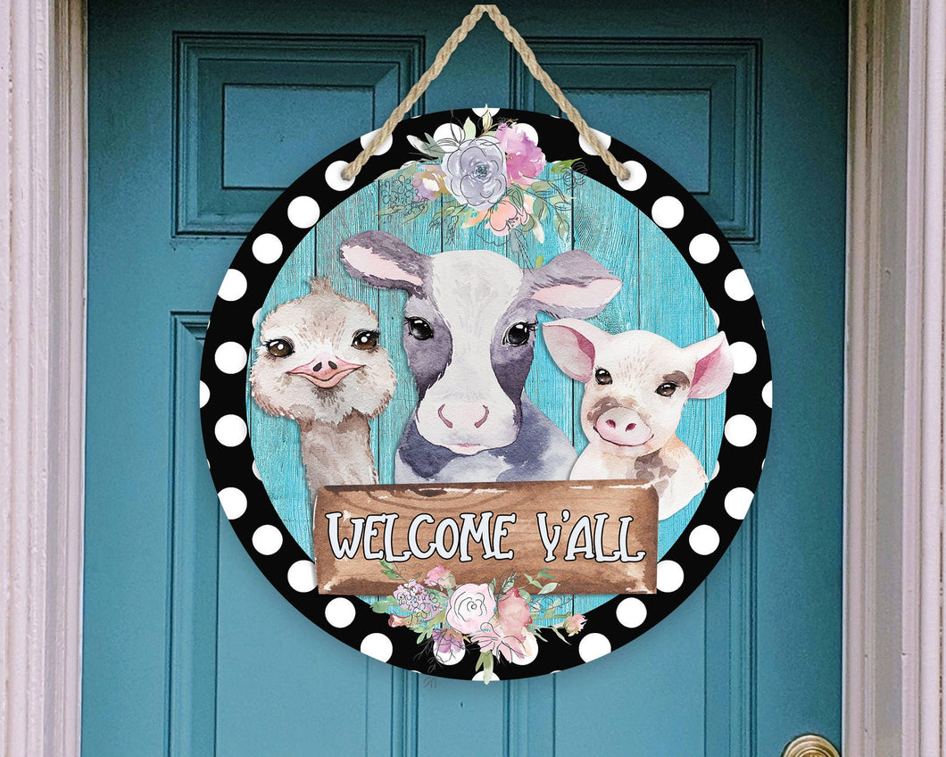 Welcome Y'all Cow Door/Wreath Sign