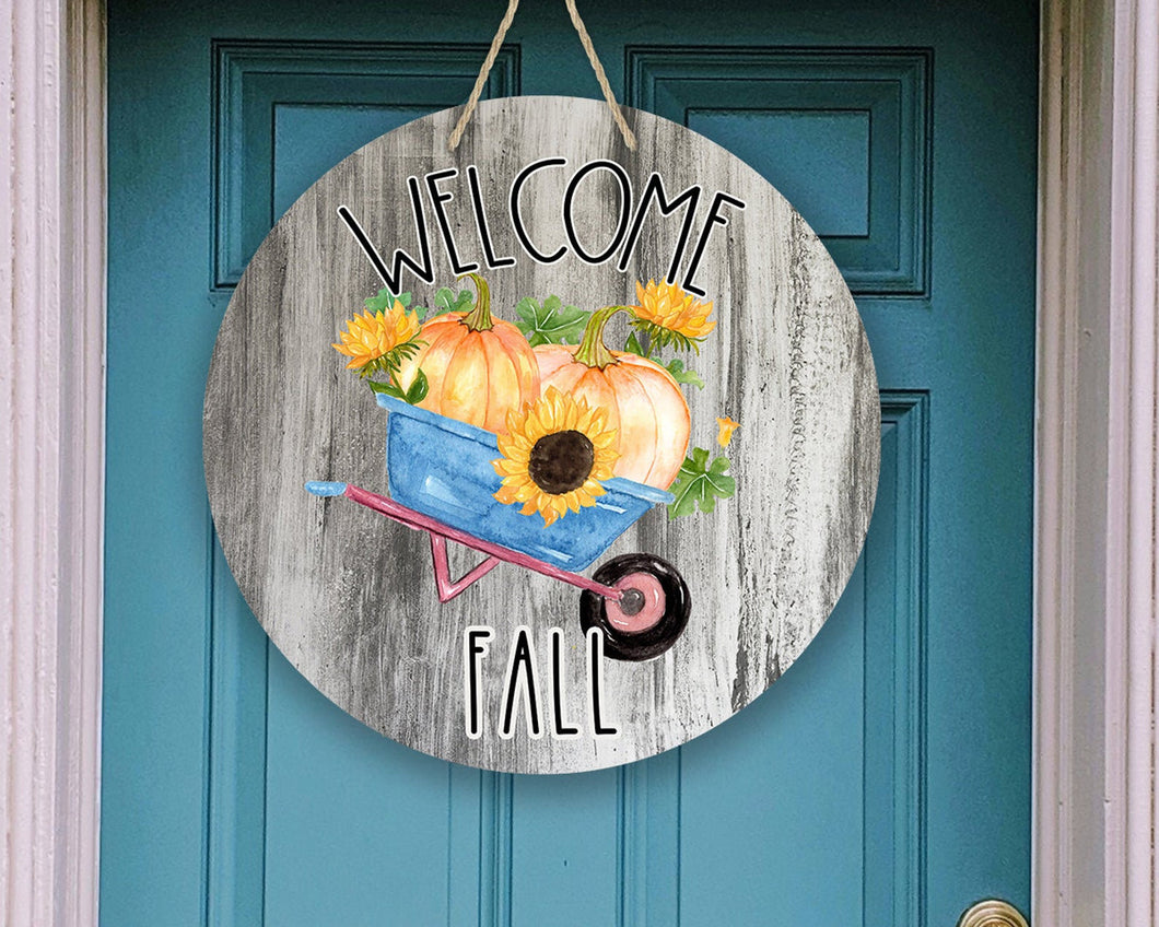 Welcome Pumpkin/Sunflower Wheelbarrow Door/Wreath Sign