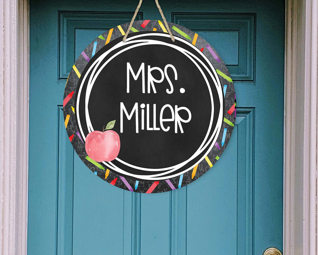Teacher Apple, Crayon Door/Wreath Sign
