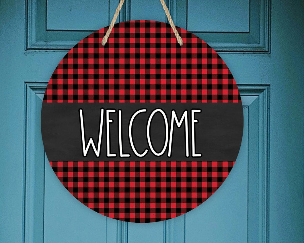 Farmhouse Buffalo Plaid Welcome Sign