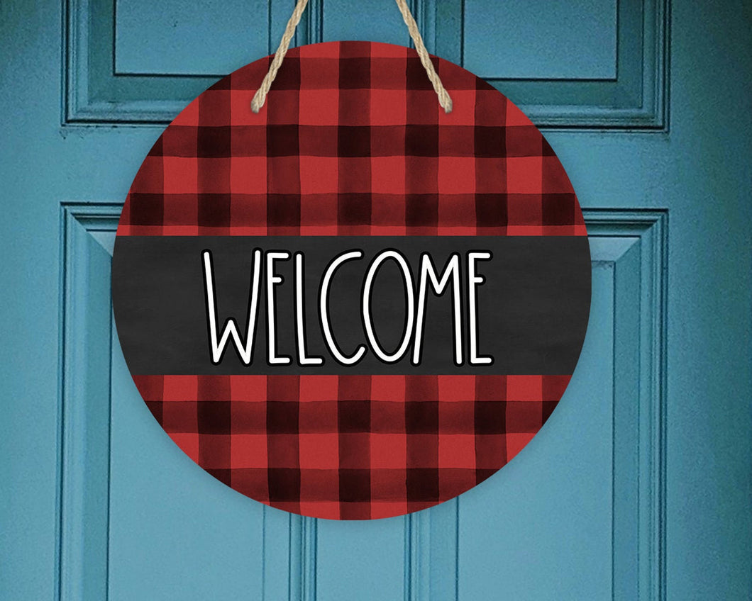 Red Buffalo Plaid Welcome Door/Wreath Sign