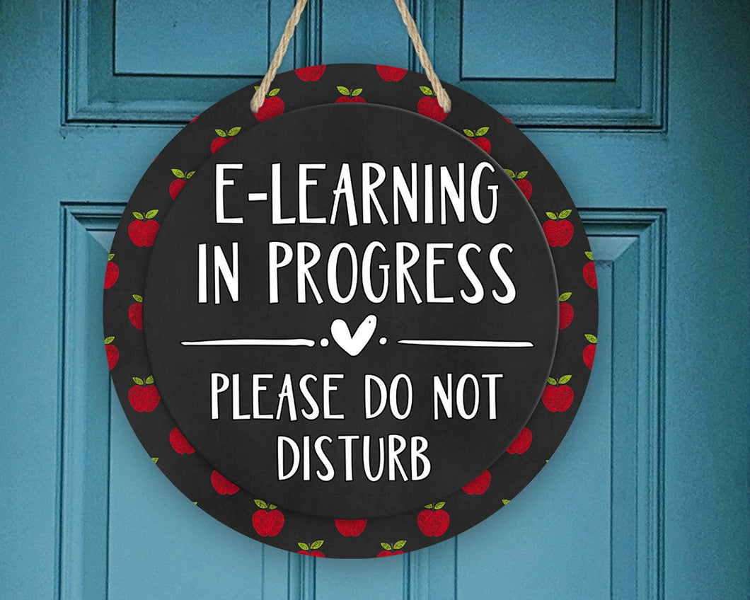 Apple Door Hanger E Learning in Progress Sign