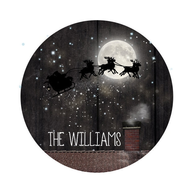 Santa and Reindeer Night Flying Christmas Door/Wreath Sign