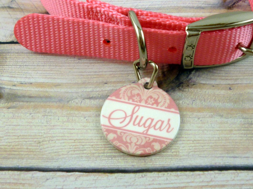 Pink Damask Cat/Dog Tag