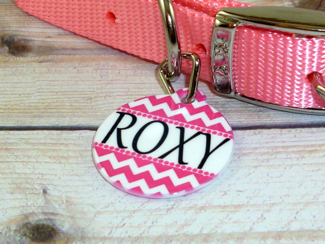 Hot Pink Chevron Pet Id Tag