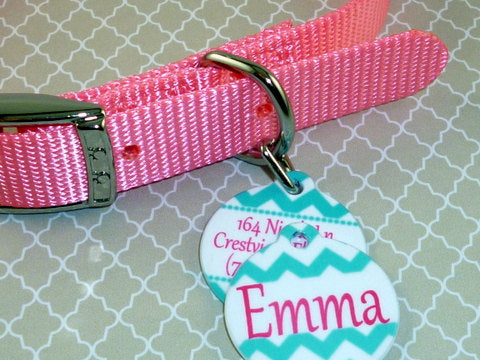 Teal Chevron Pet ID tag