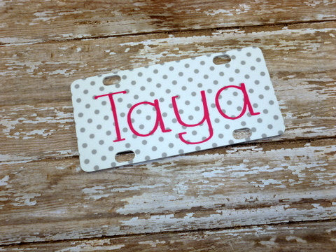 Gray Polka Dot Mini License Plate