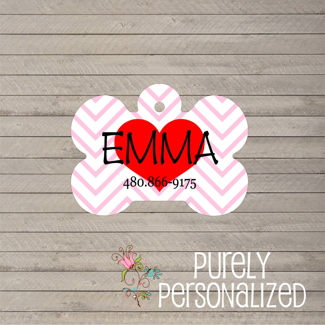 Pink and Red Bone Shape Pet Tag